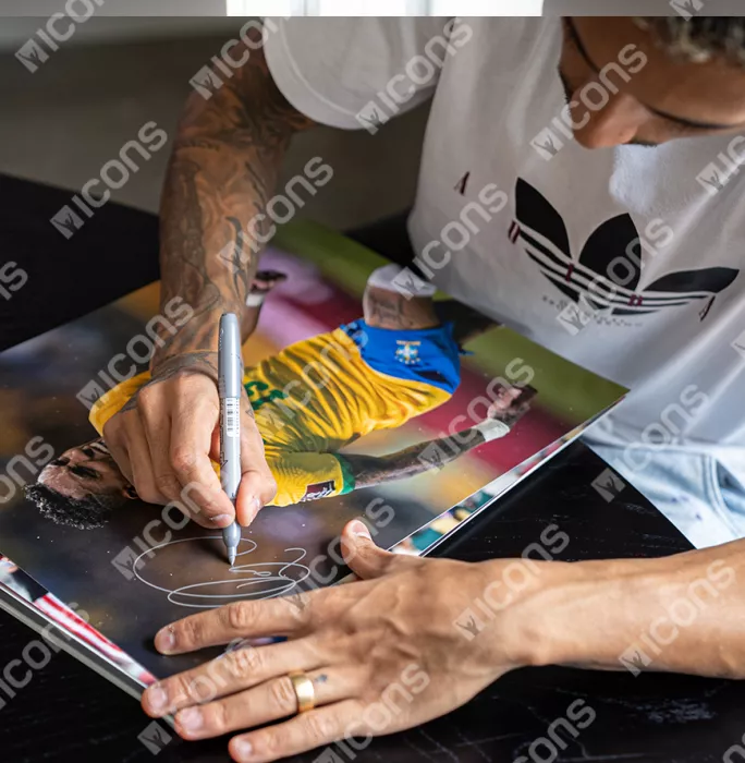 Raphinha Signed Brazil Photo In Black Wooden Frame: Goal Vs Paraguay