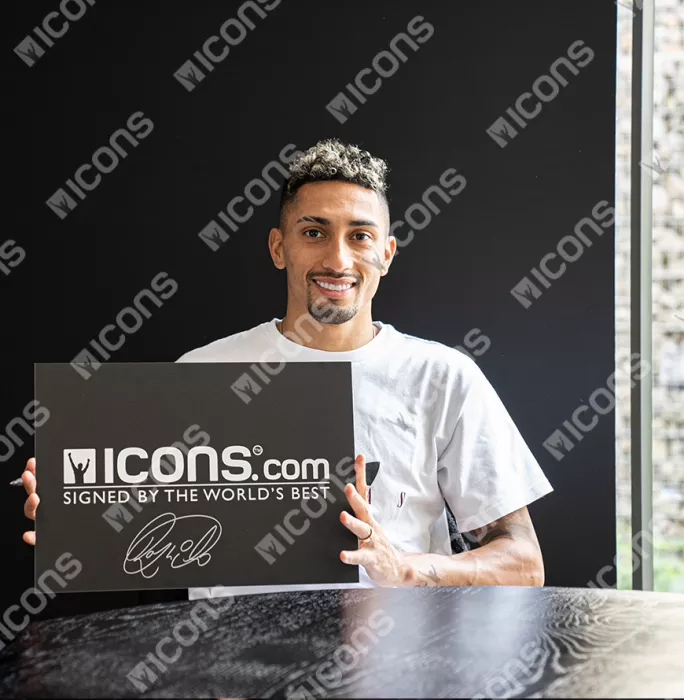 Raphinha Signed Brazil Photo In Black Wooden Frame: Goal Vs Paraguay