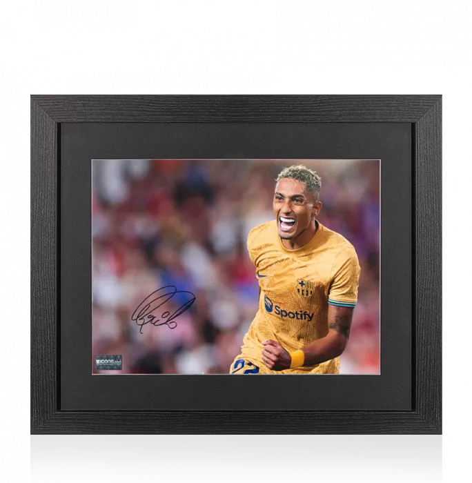 Raphinha Signed FC Barcelona Photo In Black Wooden Frame: Goal vs Sevilla