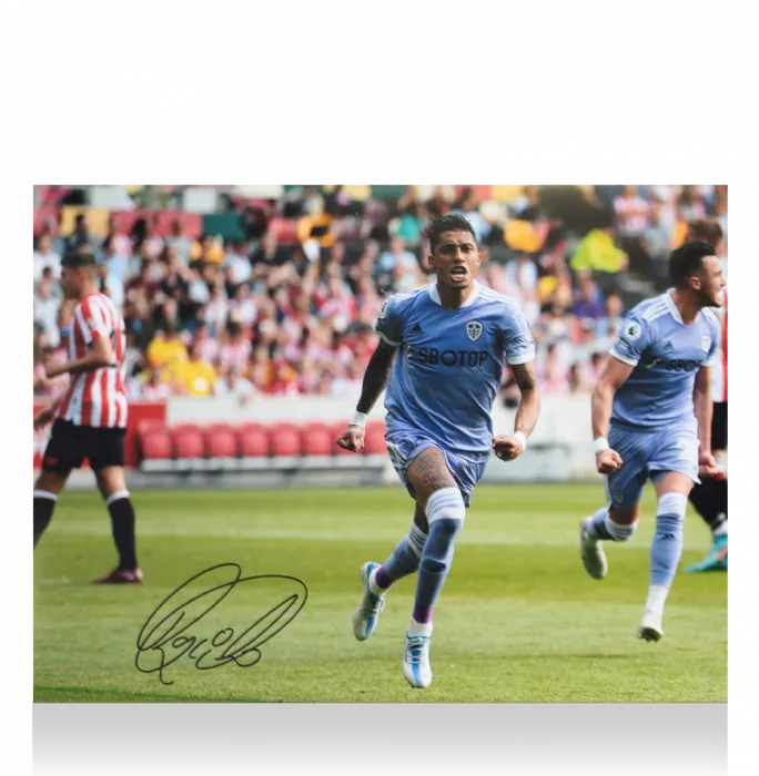 Raphinha Signed Leeds United Photo In Black Wooden Frame: Goal Vs Brentford
