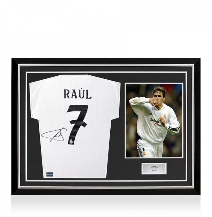 Raul Back Signed Real Madrid 2024-25 Home Shirt In Hero Frame: Option 1