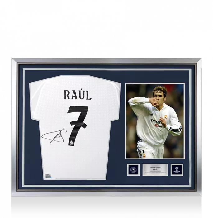 Raul Official UEFA Champions League Back Signed and Hero Framed Real Madrid 2024-25 Home Shirt