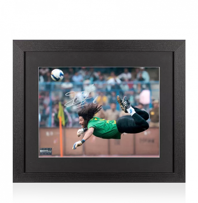 Rene Higuita Signed Colombia Photo In Black Wooden Frame: Iconic Scorpion Kick