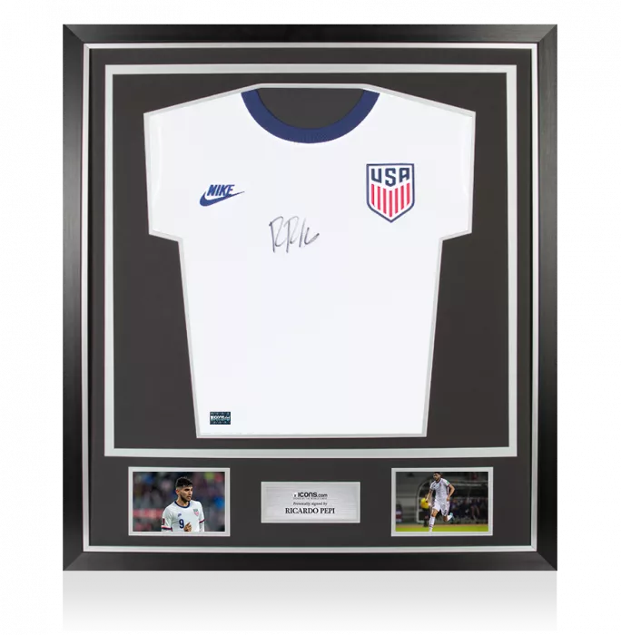 Ricardo Pepi Front Signed USMNT 2020-21 Home Shirt In Classic Frame