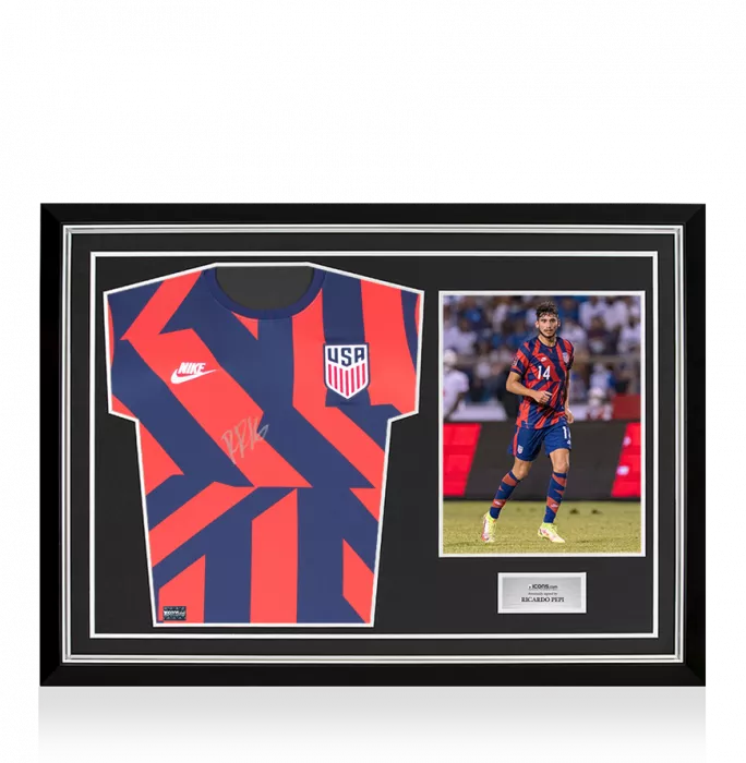 Ricardo Pepi Front Signed USMNT 2021-22 Away Shirt In Hero Frame: Option 1