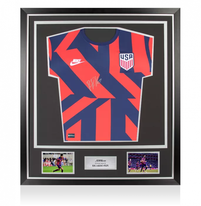 Ricardo Pepi Front Signed USMNT 2021-22 Away Shirt In Classic Frame