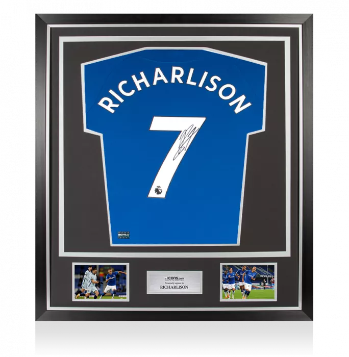 Richarlison Back Signed Everton 2020-21 Home Shirt In Classic Frame