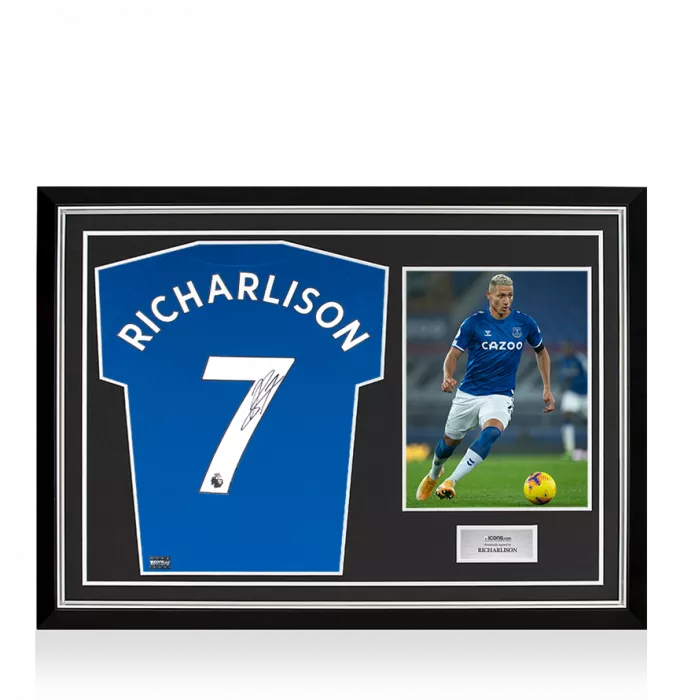 Richarlison Back Signed Everton 2020-21 Home Shirt In Hero Frame: Option 1