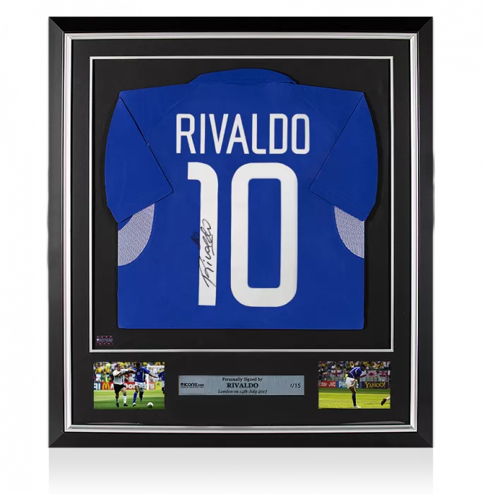 Rivaldo Back Signed And Framed Brazil 2002 Away Shirt