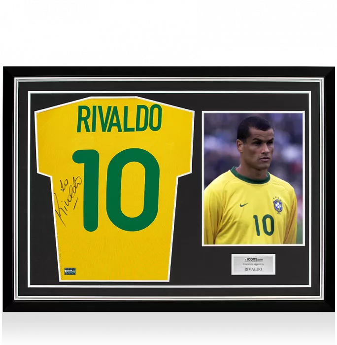 Rivaldo Back Signed Brazil 2001 Home Shirt In Hero Frame: Option 1