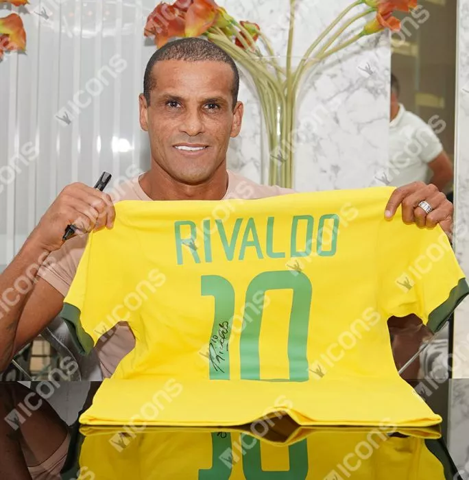 Rivaldo Back Signed Brazil Retro Home Shirt In Classic Frame