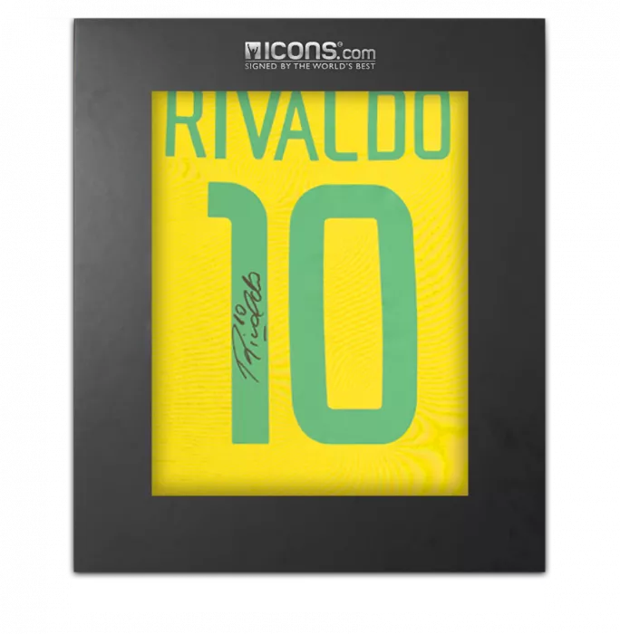 Rivaldo Back Signed Brazil Retro Home Shirt In Deluxe Packaging
