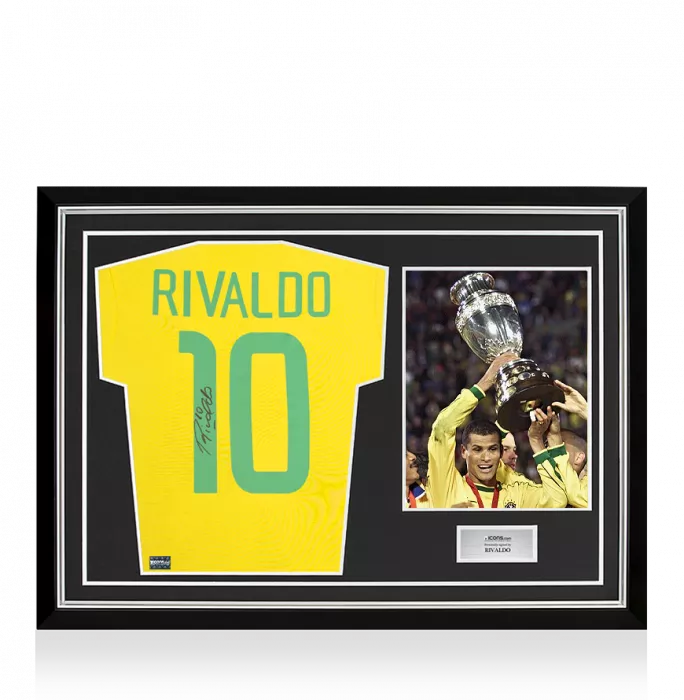 Rivaldo Back Signed Brazil Retro Home Shirt In Hero Frame: Copa America Edition