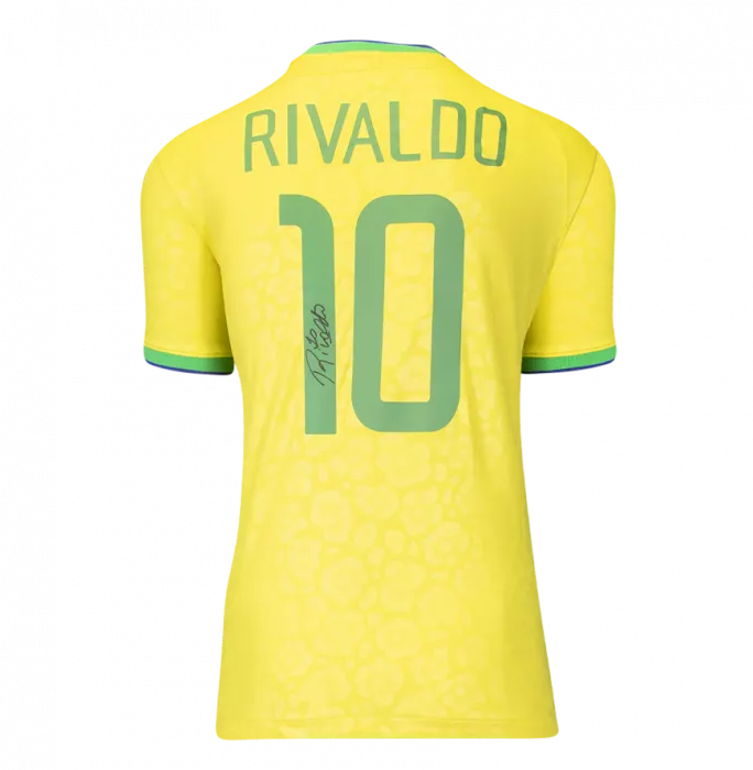 Rivaldo Back Signed Modern Brazil Home Shirt With Fan Style Numbers