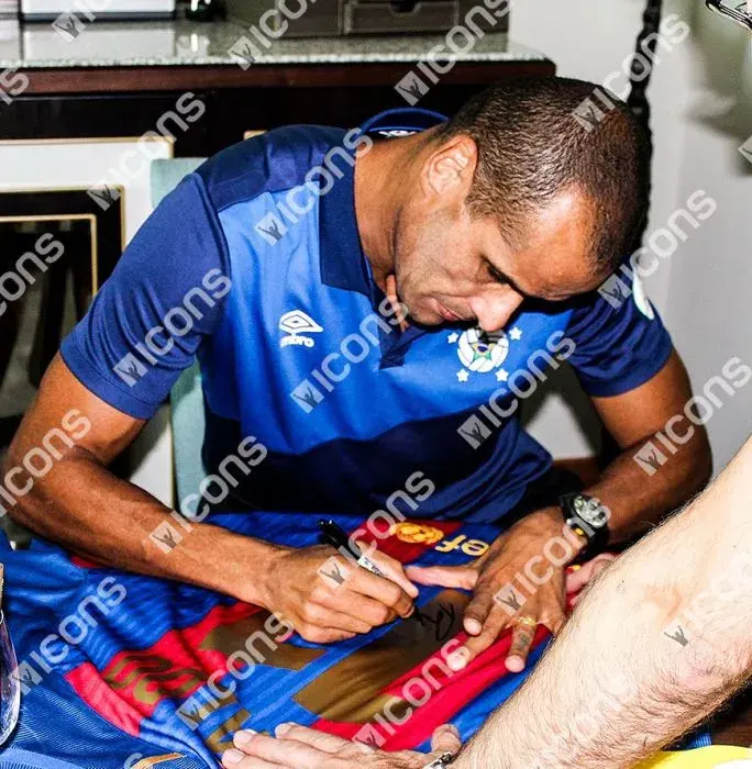 Rivaldo Back Signed Modern FC Barcelona Home Shirt In Hero Frame: Option 1