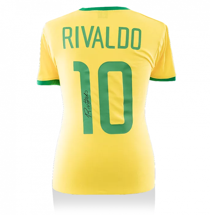 Rivaldo Back Signed Retro Brazil Shirt With Fan Style Numbers