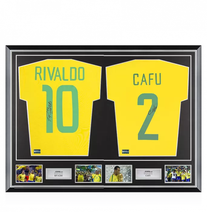 Rivaldo & Cafu Signed Brazil Shirts In Classic Dual Frame