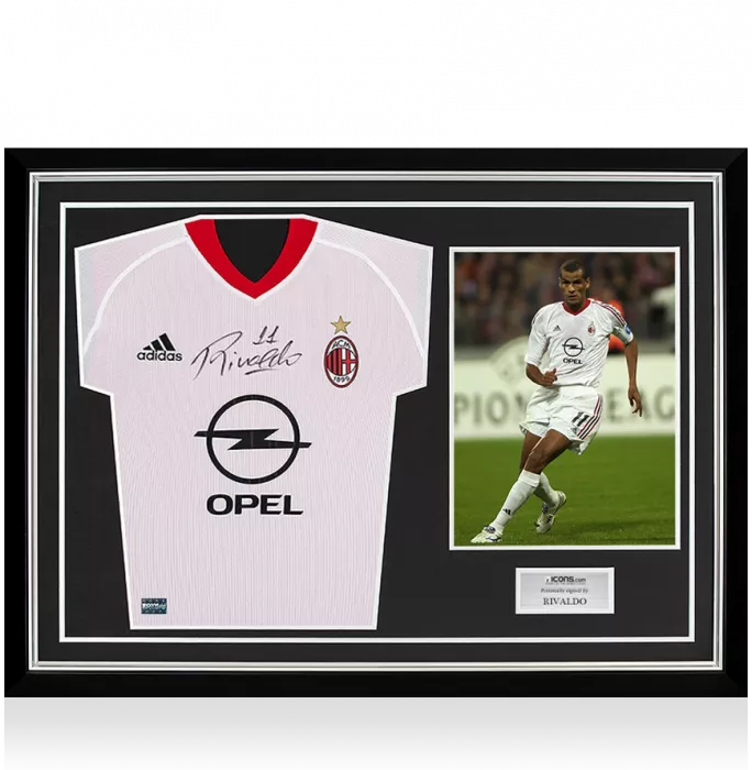 Rivaldo Front Signed AC Milan 2002-04 Away Shirt In Hero Frame: Option 1