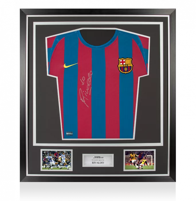Rivaldo Front Signed FC Barcelona 2005-06 Home Shirt In Classic Frame