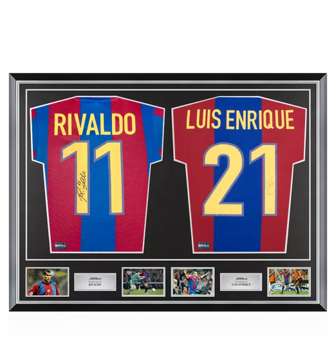Rivaldo & Luis Enrique Signed Barcelona Shirts In Classic Dual Frame