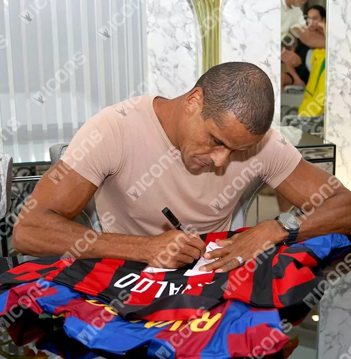 Rivaldo Official AC Milan Back Signed And Framed Retro Home Shirt With Fan Style Numbers