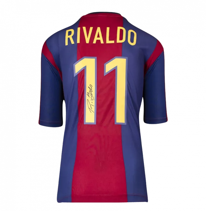 Rivaldo Official Ballon D'Or™ Back Signed And Hero Framed FC Barcelona 1998-99 Home Shirt