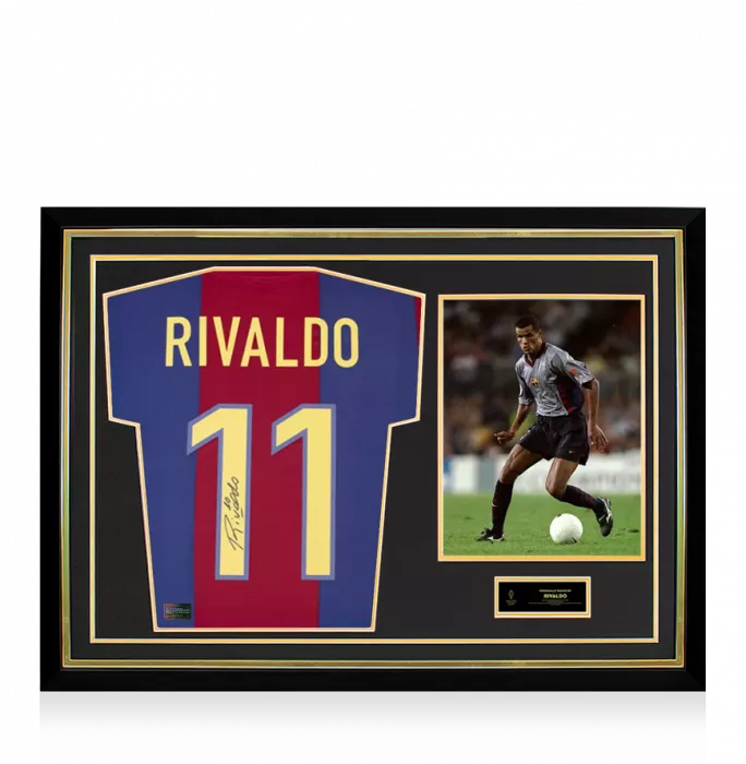 Rivaldo Official Ballon d'Or™ Back Signed and Hero Framed FC Barcelona 1998-99 Home Shirt