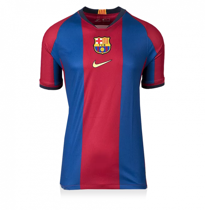 Rivaldo Official FC Barcelona Back Signed Retro Home Shirt With Fan Style Numbers