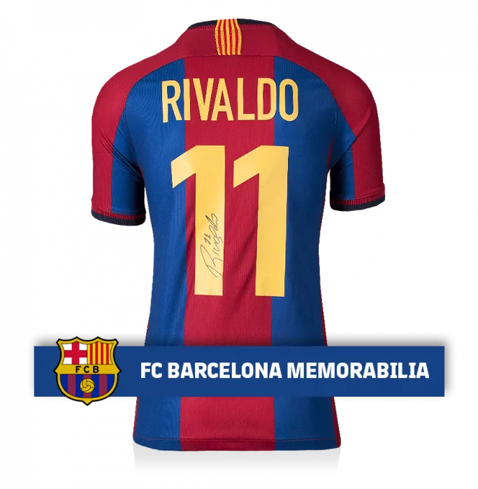 Rivaldo Official FC Barcelona Back Signed Retro Home Shirt With Fan Style Numbers
