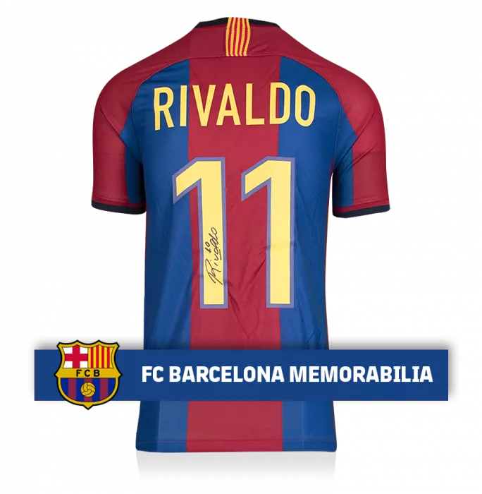 Rivaldo Official FC Barcelona Back Signed Retro Home Shirt With Fan Style Numbers