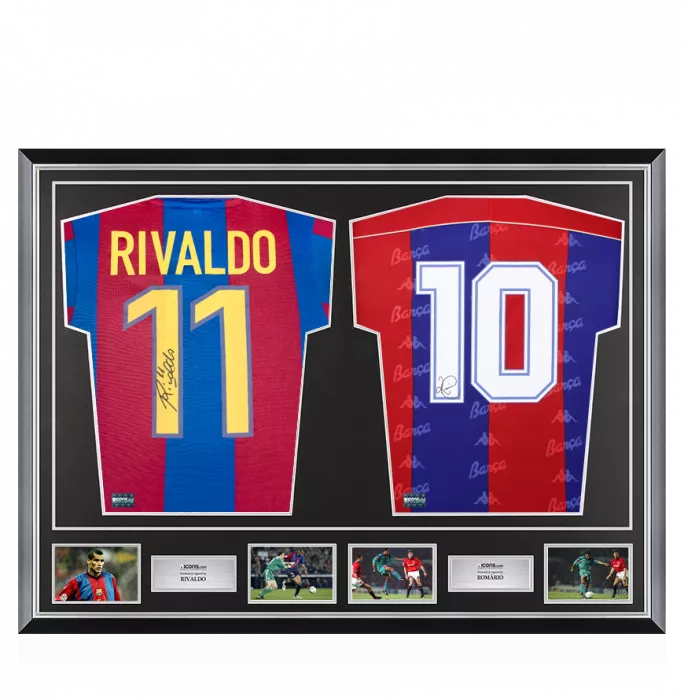 Rivaldo & Romario Signed Barcelona Shirts In Classic Dual Frame