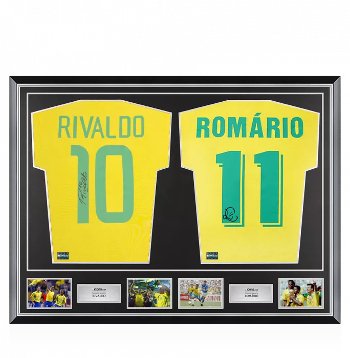 Rivaldo & Romario Signed Brazil Shirts In Classic Dual Frame