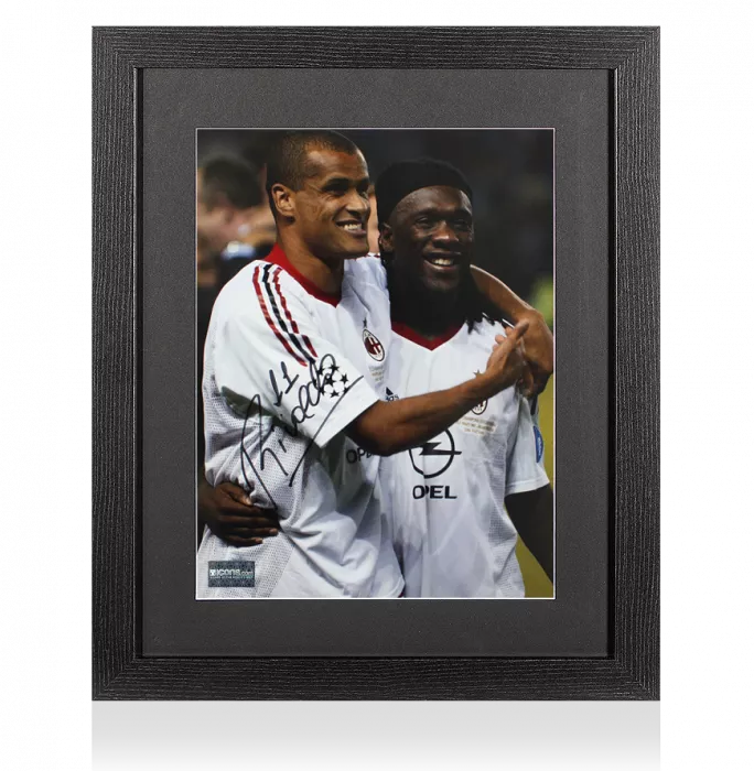 Rivaldo Signed AC Milan Photo In Black Wooden Frame
