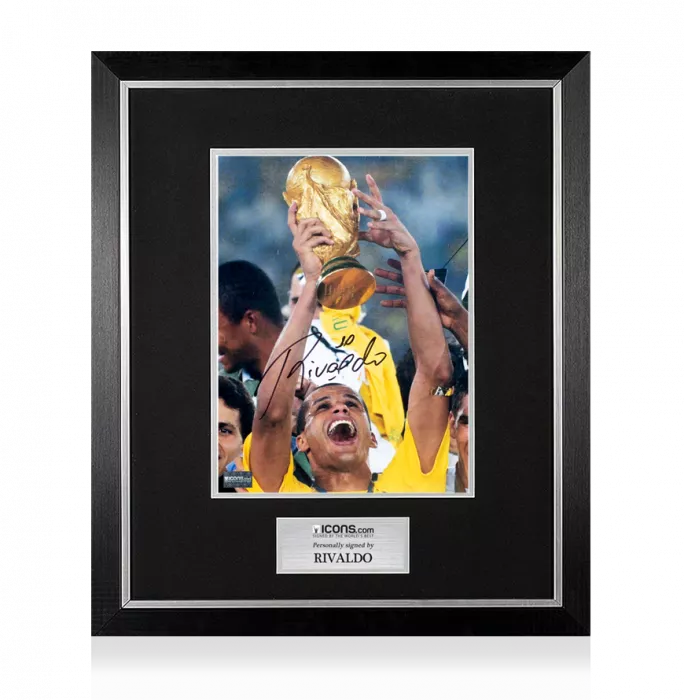 Rivaldo Signed Brazil Photo In Premium Photo Frame: 2002 FIFA World Cup Winner
