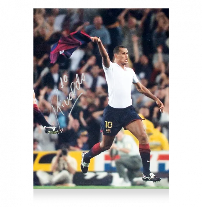 Rivaldo Signed FC Barcelona Photo In Black Wooden Frame: Overhead Kick Vs Valencia Celebration