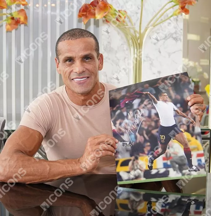 Rivaldo Signed FC Barcelona Photo In Black Wooden Frame: Overhead Kick Vs Valencia Celebration