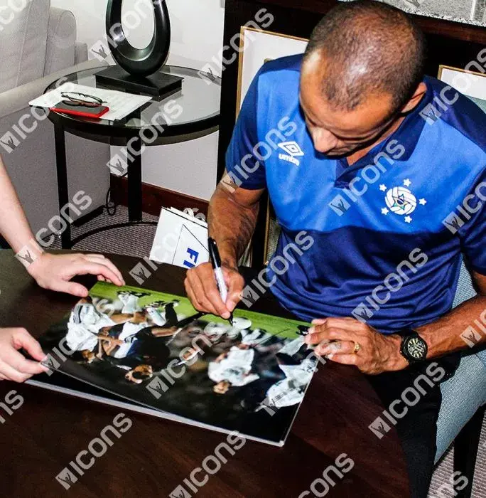 Rivaldo Signed FC Barcelona Photo In Black Wooden Frame: El Clasico