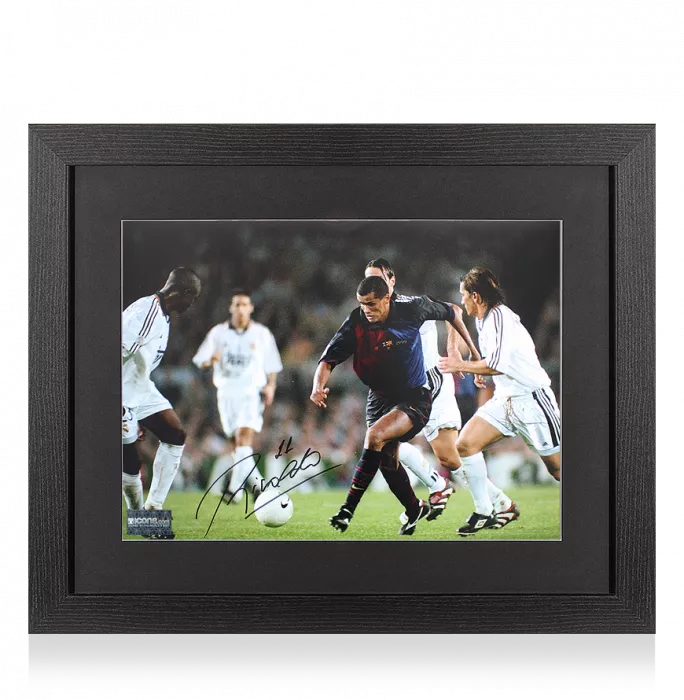 Rivaldo Signed FC Barcelona Photo In Black Wooden Frame: El Clasico