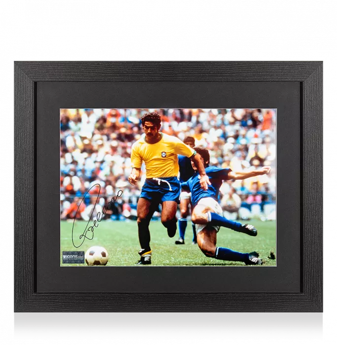 Rivelino Signed Brazil Photo In Black Wooden Frame