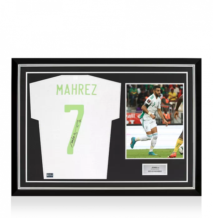 Riyad Mahrez Back Signed Algeria T Shirt In Hero Frame: Option 1