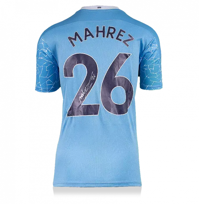 Riyad Mahrez Back Signed Manchester City 2020-21 Home Shirt