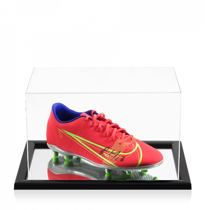 Riyad Mahrez Signed Red Nike Mercurial Boot In Acrylic Case