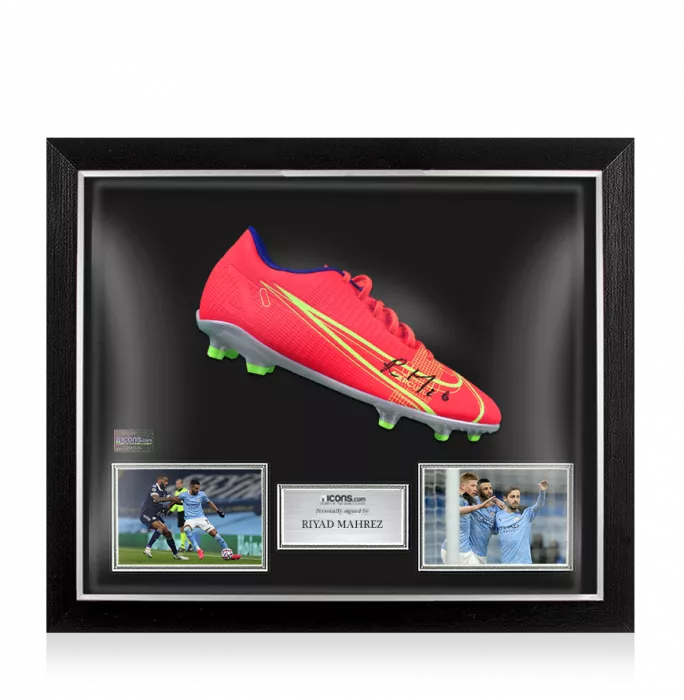 Riyad Mahrez Signed Red Nike Mercurial Boot In Bubble Frame: Manchester City Option