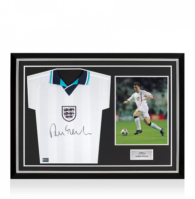 Robbie Fowler Front Signed England Home Shirt In Hero Frame: Option 1
