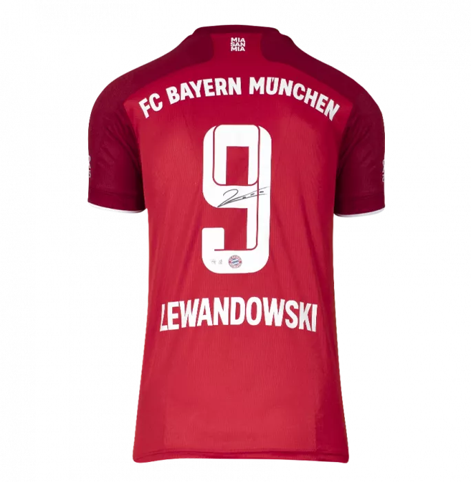 Robert Lewandowski Back Signed Bayern Munich 2021-22 Home Shirt In Classic Frame