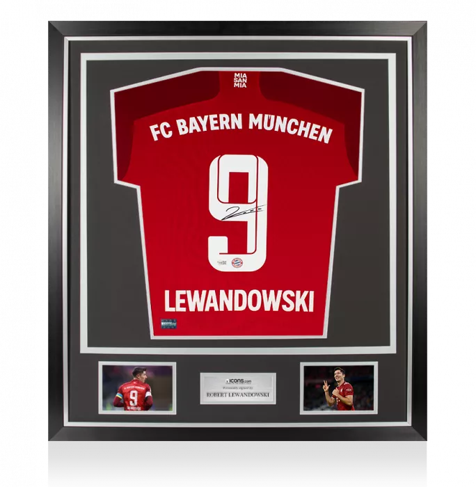 Robert Lewandowski Back Signed Bayern Munich 2021-22 Home Shirt In Classic Frame