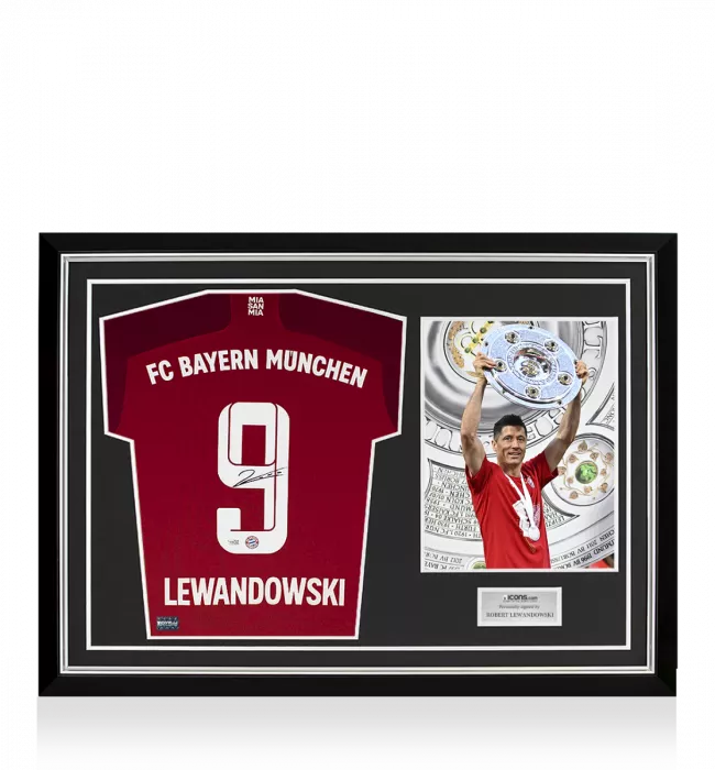 Robert Lewandowski Back Signed Bayern Munich 2021-22 Home Shirt In Hero Frame: Option 1