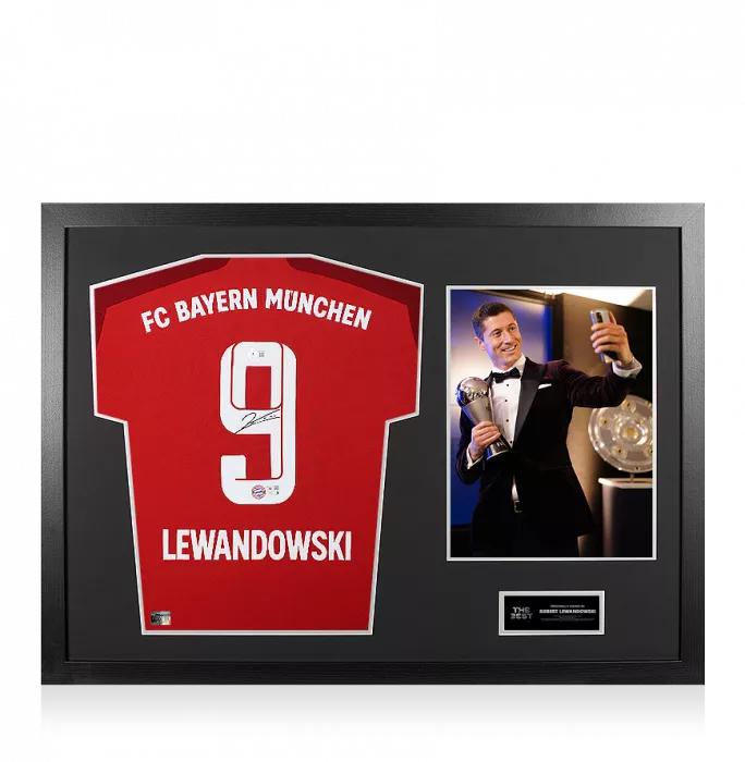 Robert Lewandowski Official The Best FIFA Football Awards™ Back Signed And Framed FC Bayern Munich 2021-22 Home Shirt: 2020 Winner