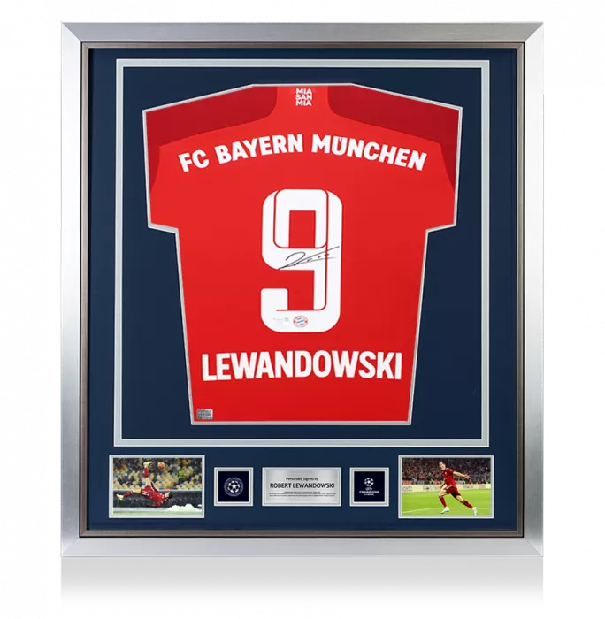 Robert Lewandowski Official UEFA Champions League Back Signed And Framed FC Bayern Munich 2021-22 Home Shirt