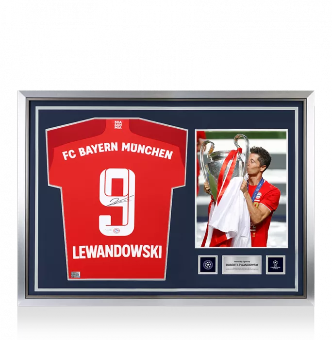 Robert Lewandowski Official UEFA Champions League Back Signed and Hero Framed FC Bayern Munich 2021-22 Home Shirt